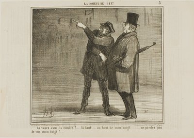 Kannst du den Kometen sehen?... genau dort, an der Spitze meines Fingers ... verliere die Fingerspitze nicht aus den Augen!, Platte 5 aus La Comète De 1857 von Honoré Victorin Daumier