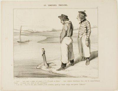 Unser Boot hat den Anker gelichtet und ist weggedriftet... wir sind auf dieser einsamen Insel wie Robinson Crusoe gestrandet... und ohne etwas zu essen und keinen Papagei... - Das stimmt... und ich weiß wirklich nicht, was ich essen soll, wenn ich dich, ar von Honoré Victorin Daumier