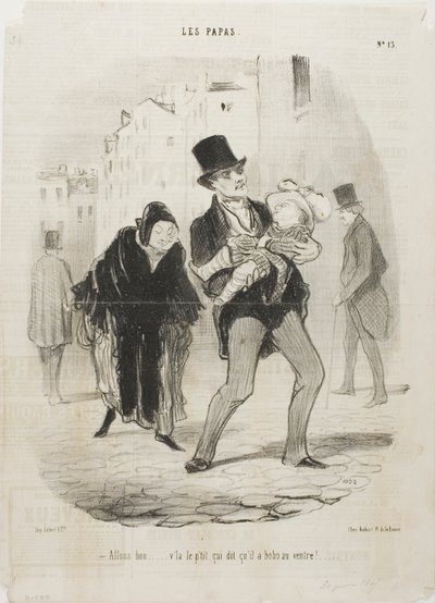 „- Ja, in Ordnung, aber der arme Junge hat Bauchschmerzen,“ Tafel 13 aus Les Papas von Honoré Victorin Daumier