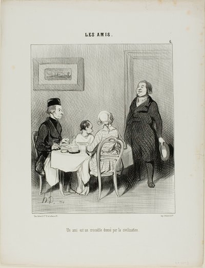 Ein Freund ist ein Krokodil, hervorgebracht durch die Zivilisation, Tafel 6 aus Les Amis von Honoré Victorin Daumier