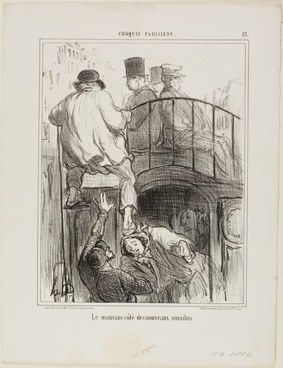 Ein unangenehmer Aspekt des neuen Omnibustyps, Tafel 13 aus Croquis Parisiens von Honoré Victorin Daumier