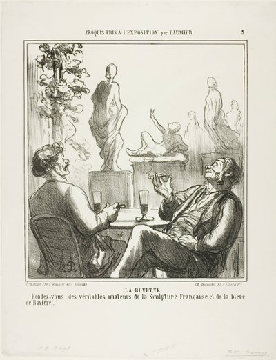 An der Bar. Treffpunkt für die wahren Liebhaber französischer Skulptur und bayerischen Bieres, Platte 5 aus Croquis pris à l