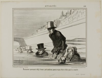 Pariser treffen bereits Vorkehrungen, um nicht vom Kometen geröstet zu werden, Platte 410 aus Actualités von Honoré Victorin Daumier