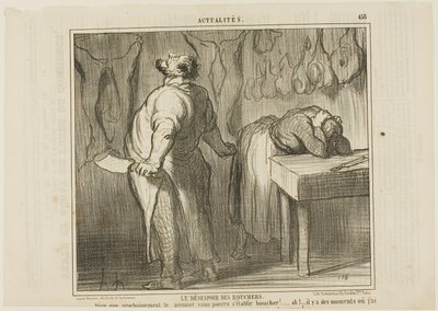 Die Verzweiflung des Metzgers. „- Stell dir vor: Jeder kann sich als Metzger niederlassen! Ah! Es gibt Momente, in denen ich Lust habe, mein Fleischbeil zu nehmen und mich wie ein einfaches Kalb in zwei Hälften zu schneiden,“ Platte 458 aus Actualités von Honoré Victorin Daumier