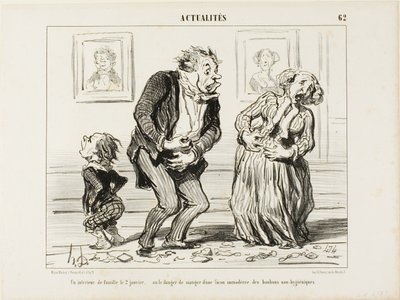 Das Innere einer Familie am 2. Januar - oder die Gefahr des übermäßigen Konsums unhygienischer Süßigkeiten, Platte 62 aus Actualités von Honoré Victorin Daumier