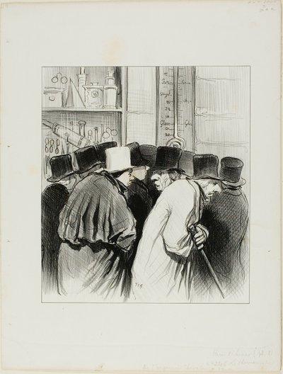 "Das Thermometer des Ingenieurs Chevalier hatte recht... bei 10 Grad haben sich die großen Flüsse sowie die Nasen erkältet... stellen Sie sich vor, dass es drei Wochen dauern könnte, bis meine Nase auftaut!...," Platte 5 aus Paris L