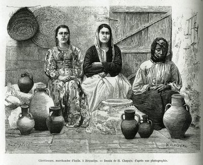 Christen, Ölhändler in Jerusalem. Gravur von H. Chapuis, zur Illustration von „La Syria d