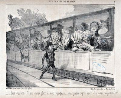 Werk von Honore Daumier (1808-1879). Charivari stammt aus dem Jahr 1852: Serie LES TRAINS DE PLEASURE - Sie müssen Platz für sieben Passagiere machen... Sie sind zu bequem in Ihrem Abteil! MUSEUM DER SCHÖNEN KÜNSTE - PALAST LONGCHAMP, MARSEILLE von Honoré Daumier