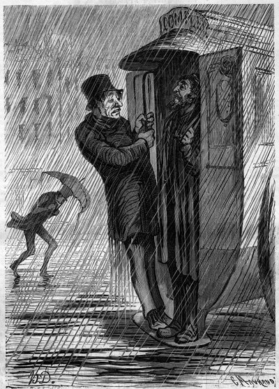 Komplett!!! Karikatur von Honore Daumier (1808-1879). Gravur in „Le Monde Illustré“ Nr. 271 vom 21. Juni 1862. von Honoré Daumier