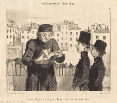 Junge Schüler... waschen sogar ihr lateinisches Wörterbuch von Honoré Daumier