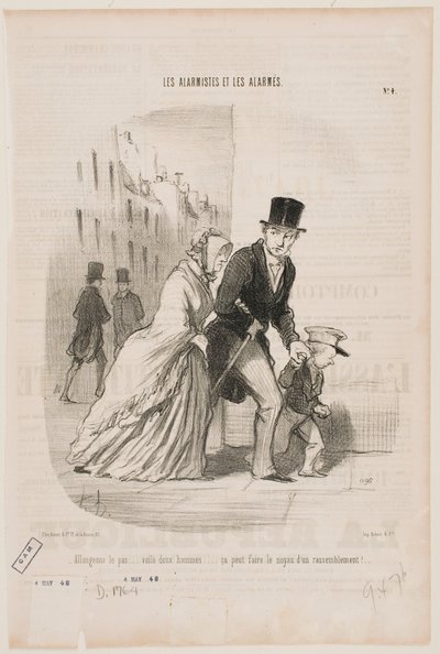 Lass uns schnell gehen, da hinten sind zwei Männer... das könnte der Beginn einer neuen unerlaubten Versammlung sein. von Honoré Daumier