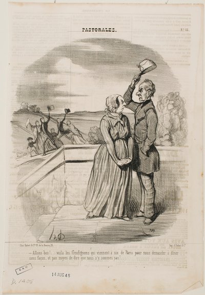 Oh nein, seht nur, die Grafignons sind gerade aus Paris angekommen, alle sechs, … von Honoré Daumier