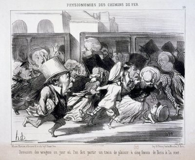 Physiognomien der Eisenbahn Nr. 10: Erstürmung der Waggons an einem Tag, an dem man abfahren lässt... von Honoré Daumier