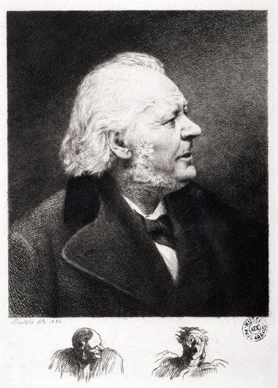 Porträt von Honore Daumier (1808-1879), französischer Graveur, Maler und Bildhauer. Gravur von Sohn Boulard von Honoré Daumier