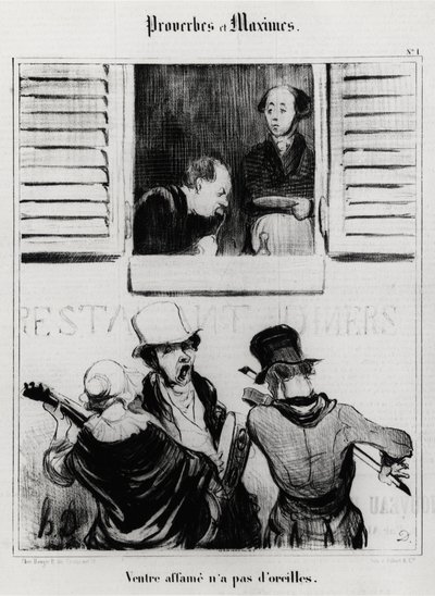 Sprichwörter und Maximen: hungriger Bauch hat keine Ohren. Illustration von Honore Daumier (1808-1879). Karikatur 19. Jahrhundert, Musée Carnavalet, Paris von Honoré Daumier
