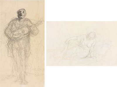 Singender Gitarrist (recto); Liegende Frau, die sich auf ihren Arm stützt (verso) von Honoré Daumier