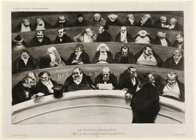 Der gesetzgebende Bauch: Ansicht der Ministerbänke in der improvisierten Kammer von 1834 (Lithographie) von Honoré Daumier