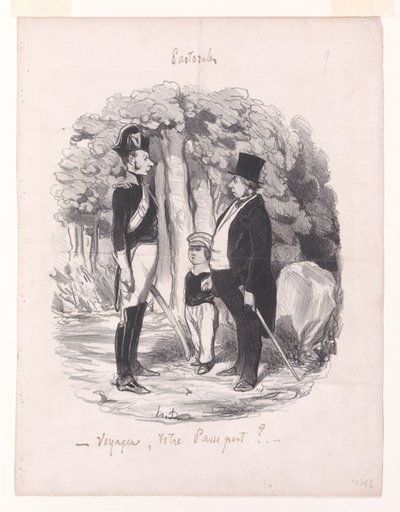 Reisender, Ihr Pass?, aus „Pastoralen (Romanze des Landlebens)“ von Honoré Daumier