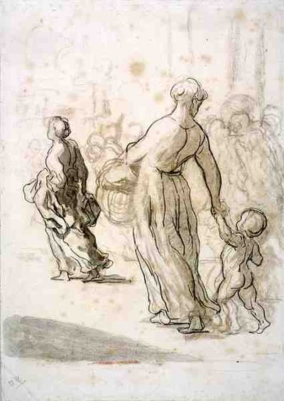 Zwei Frauen und ein Kind, ca. 1848-50 von Honoré Daumier