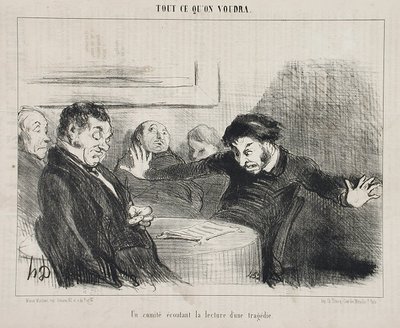 Ein Komitee hört der Lesung einer Tragödie zu von Honoré Daumier