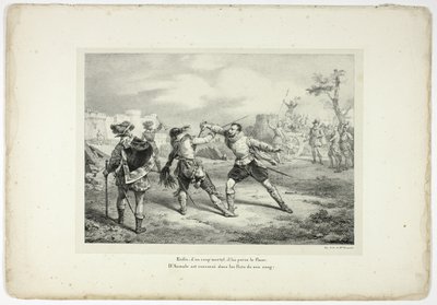 Endlich, mit einem tödlichen Schlag, durchbohrt er seine Flanke... von Horace Vernet