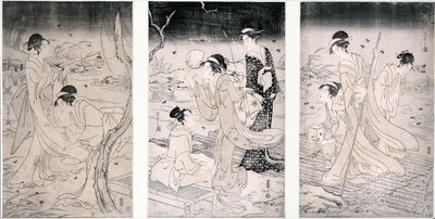 Jagd auf Glühwürmchen bei Einbruch der Dunkelheit, 1796-97 von Hosoda Eishi