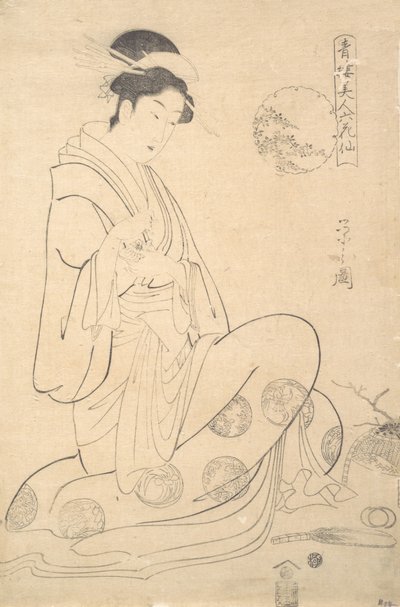 Konosato von Takeya sitzend, einen Räuchergefäß haltend von Hosoda Eishi