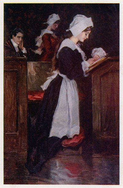 Illustration für Evangeline, A Tale of Arcadie, von Henry Wadsworth Longfellow (Farblithografie) von Howard Chandler (after) Christy
