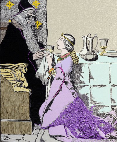 Die Fee Viviane fesselt Merlin den Zauberer (Illustration von Howard Pyle) von Howard Pyle