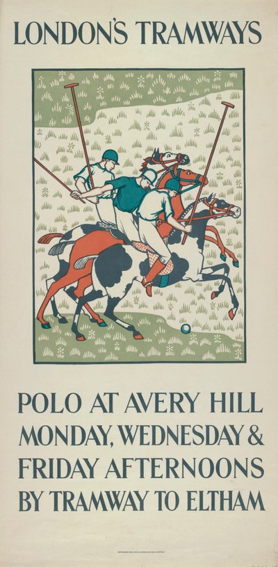 Polo in Avery Hill, London County Council LCC Straßenbahnplakat, 1923 von Howard Spear
