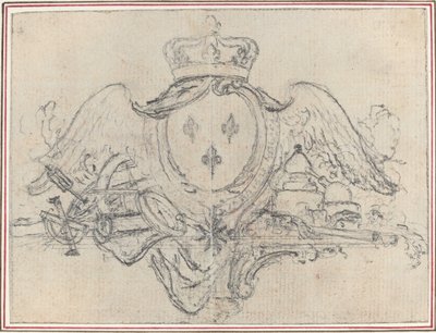 Wappen des Königs von Frankreich mit Flügeln und wissenschaftlichen Instrumenten von Hubert Francois Gravelot