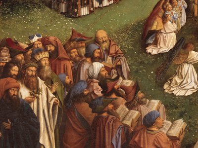 Detail der Anbetung des mystischen Lammes, vom zentralen Panel des Genter Altars von Hubert & Jan van (1390 1441) Eyck