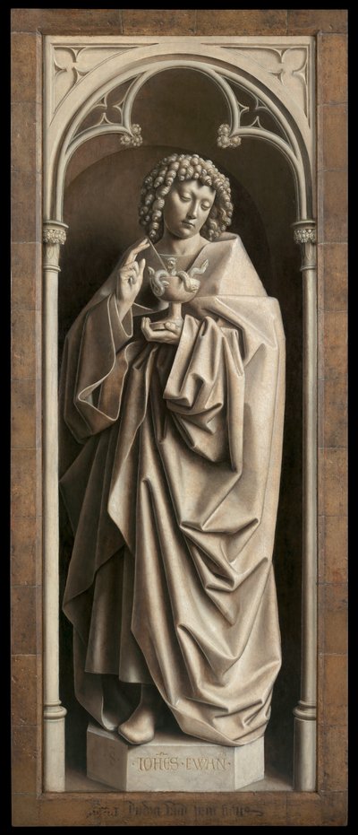 St. Johannes der Evangelist, von der Außenseite des rechten Flügels des Genter Altars von Hubert & Jan van (1390 1441) Eyck