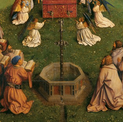 Die Anbetung des mystischen Lammes, vom Genter Altar, Detail der unteren Hälfte der zentralen Tafel (Detail) von Hubert & Jan van (1390 1441) Eyck