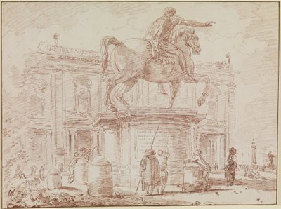 Die Reiterstatue Marc Aurels und der Konservatorenpalast in Rom von Hubert Robert