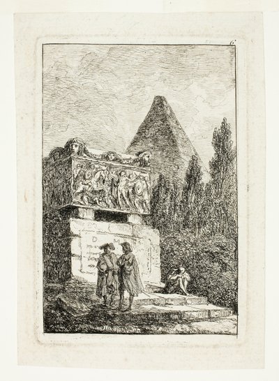 Landschaft mit Pyramide und Sarkophag, Platte sechs aus Les Soirées de Rome von Hubert Robert