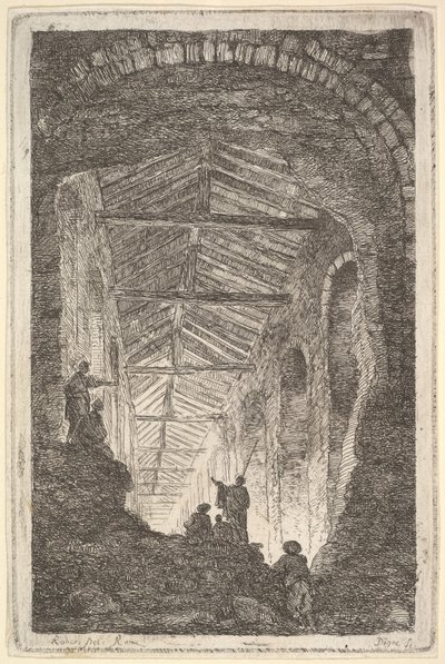 Platte 10: Die antike Galerie: eine große überdachte Galerie, Licht von hinten einfallend, ca. 1763-64 von Hubert Robert