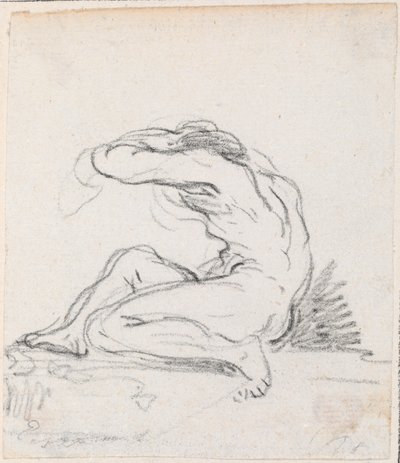 Sitzender männlicher Akt mit Arm über dem Kopf, von der Seite gesehen von Hubert Robert