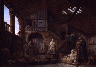 Studio eines Antiquitätenrestaurators in Rom von Hubert Robert