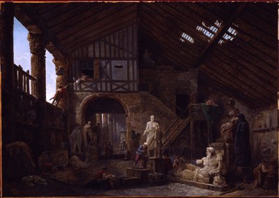 Atelier eines Restaurators von Altertümern in Rom von Hubert Robert