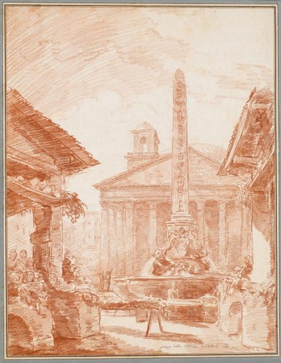 Ansicht der Piazza della Rotonda in Rom mit dem Tritonenbrunnen und der Fassade des Pantheon von Hubert Robert