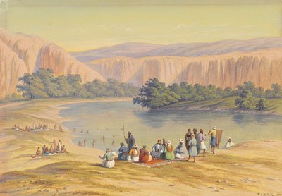 Badeszene mit Orientalen an einem Binnensee von Hubert Sattler