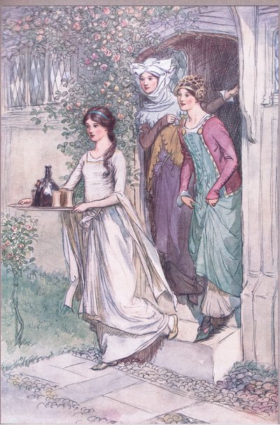 "Anne Page tritt mit Wein ein, gefolgt von Mistress Ford und Mistress Page", Illustration aus 