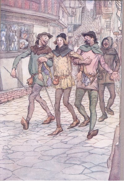 Sie brachten mich in eine Taverne, Illustration aus Die lustigen Weiber von Windsor, 1910 von Hugh Thomson