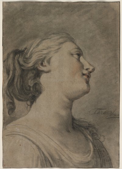 Kopf einer weiblichen Figur im Profil, nach rechts gedreht von Hughes Taraval
