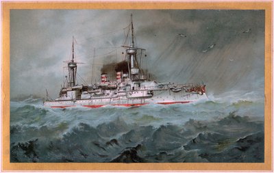 S.M.S. Linienschiff Brandenburg (Wappen roter Adler auf weißem Schild, S.M.S. Wörth = schwarzer Kaiseradler auf goldenem Schild) von Hugo Graf