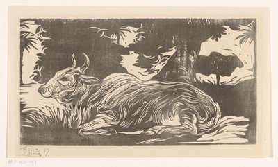 Liegender Zebu von Huib Luns (signed by artist)