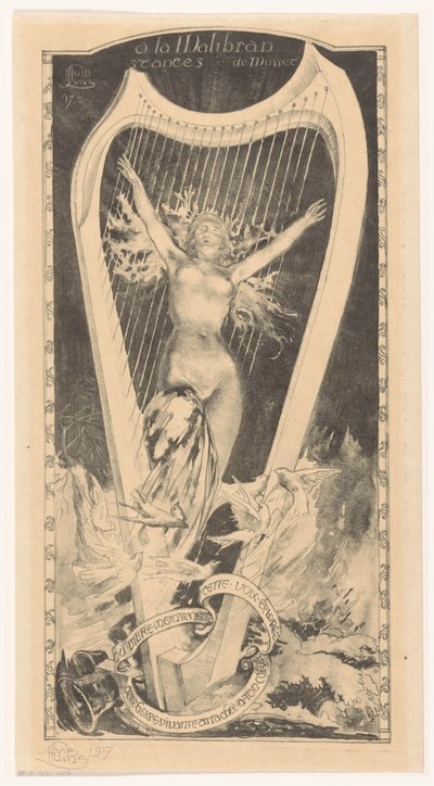 Maria Malibran vor Harfe von Huib Luns (signed by artist)