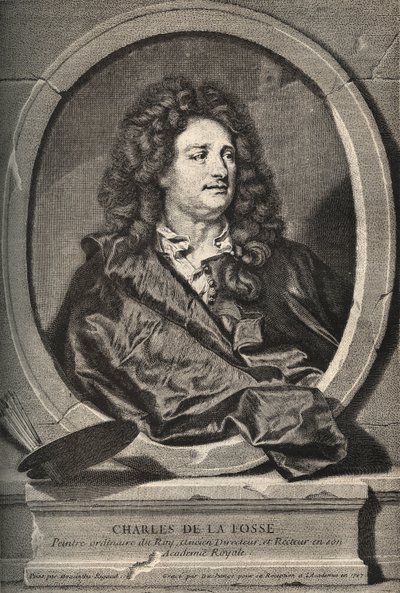 Porträt von Charles de La Fosse (1636-1716), französischer Maler - Gravur von Dumchange nach H. Rigaud. von Hyacinthe (after) Rigaud