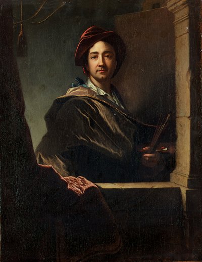 Porträt des Künstlers, halbe Länge, an einem Fenster, 1712 von Hyacinthe Francois Rigaud